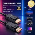 Qoltec Kabel DisplayPort v2.1 męski | DisplayPort v2.1 męski | 8K | 40G | 0.5m