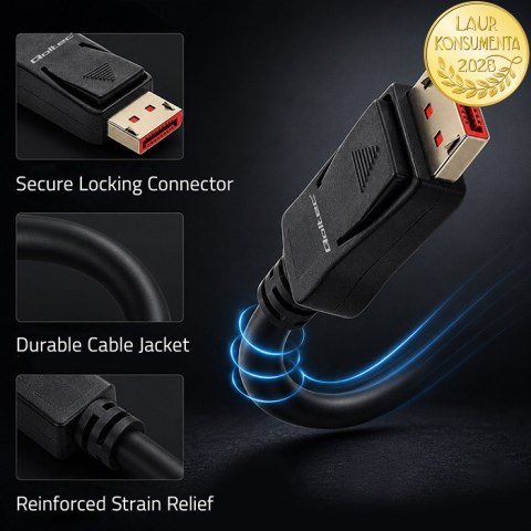 Qoltec Kabel DisplayPort v2.1 męski | DisplayPort v2.1 męski | 8K | 40G | 0.5m