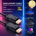 Qoltec Kabel DisplayPort v2.1 męski | DisplayPort v2.1 męski | 8K | 40G | 1.5m