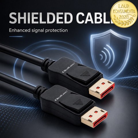 Qoltec Kabel DisplayPort v2.1 męski | DisplayPort v2.1 męski | 8K | 54G | 0.5m