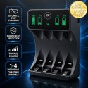 Qoltec Ładowarka do akumulatorków Ni-MH typu R03 AAA R6 AA | LCD | Kabel USB-C | Czarna