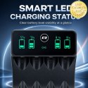 Qoltec Ładowarka do akumulatorków Ni-MH typu R03 AAA R6 AA | LCD | Kabel USB-C | Czarna