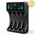 Qoltec Ładowarka do akumulatorków Ni-MH typu R03 AAA R6 AA | LCD | Kabel USB-C | Czarna
