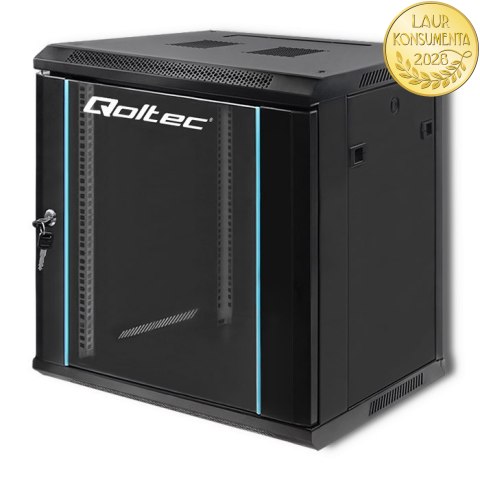 Qoltec Szafa RACK 19" | 12U | 600 x 635 x 450 | Hartowane drzwi | Wisząca | Stalowa obudowa | Zamek | Czarna