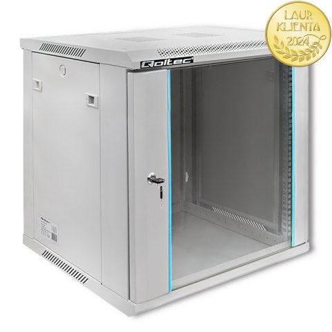 Qoltec Szafa RACK 19" | 12U | 600 x 635 x 450 | Hartowane drzwi | Wisząca | Stalowa obudowa | Zamek | Szara