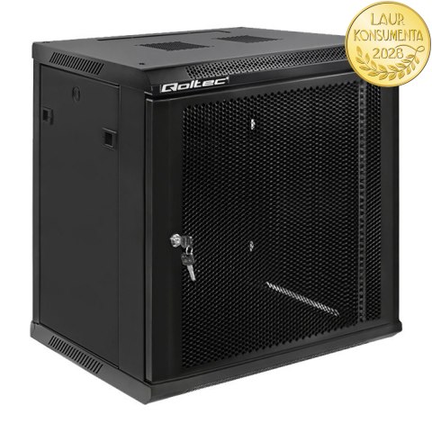 Qoltec Szafa RACK 19" | 12U | 600 x 635 x 450 | Perforowane drzwi | Wisząca | Stalowa obudowa | Zamek | Czarna