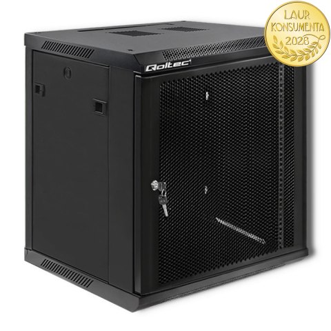 Qoltec Szafa RACK 19" | 12U | 600 x 635 x 600 | Perforowane drzwi | Wisząca | Stalowa obudowa | Zamek | Czarna