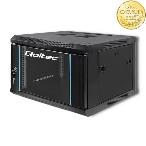 Qoltec Szafa RACK 19" | 6U | 600 x 370 x 600 | Hartowane drzwi | Wisząca | Stalowa obudowa | Zamek | Czarna