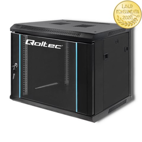 Qoltec Szafa RACK 19" | 9U | 600 x 500 x 450 | Hartowane drzwi | Wisząca | Stalowa obudowa | Zamek | Czarna