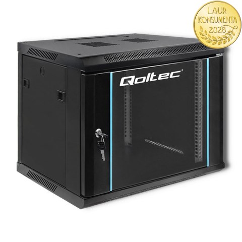 Qoltec Szafa RACK 19" | 9U | 600 x 500 x 450 | Hartowane drzwi | Wisząca | Stalowa obudowa | Zamek | Czarna