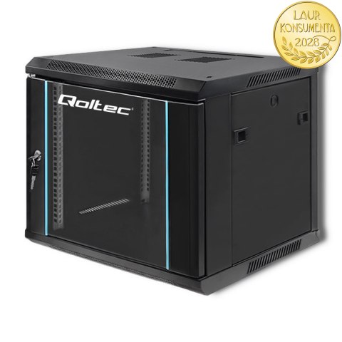 Qoltec Szafa RACK 19" | 9U | 600 x 500 x 600 | Hartowane drzwi | Wisząca | Stalowa obudowa | Zamek | Czarna