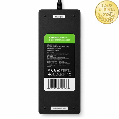 Qoltec Szybka Ładowarka do roweru skutera elektrycznego 36V | 42V | 4A |wtyczka Bosch + kabel zasilający