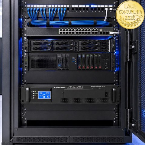 Qoltec Zasilacz awaryjny UPS Pure Sine Wave do RACK | 5kVA | 5000W | PF 1.0 | LCD | EPO | USB | On-line | Kompatybilność z LiFeP