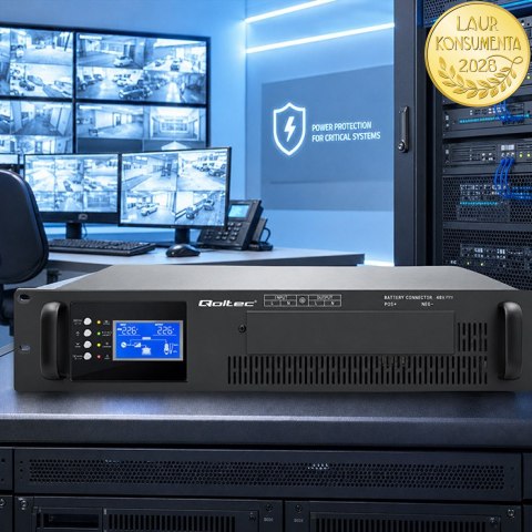 Qoltec Zasilacz awaryjny UPS Pure Sine Wave do RACK | 5kVA | 5000W | PF 1.0 | LCD | EPO | USB | On-line | Kompatybilność z LiFeP