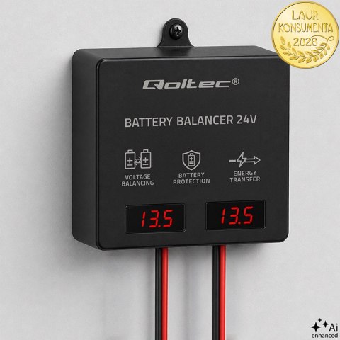 Qoltec Balanser napięcia 24V do akumulatorów 2 x 12V | 5A | AGM GEL LiFePO4 | LED