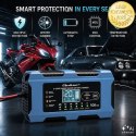 Qoltec Inteligentna ładowarka 12V 10A | Prostownik z funkcją naprawy | MCU | Auto OFF | 9-stopniowe ładowanie | AGM GEL LiFePO4