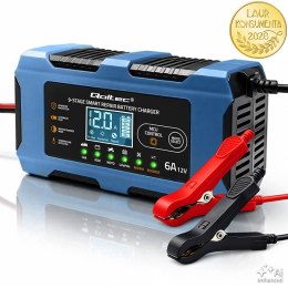 Qoltec Inteligentna ładowarka 12V 6A | Prostownik z funkcją naprawy | MCU | Auto OFF | 9-stopniowe ładowanie | AGM GEL LiFePO4