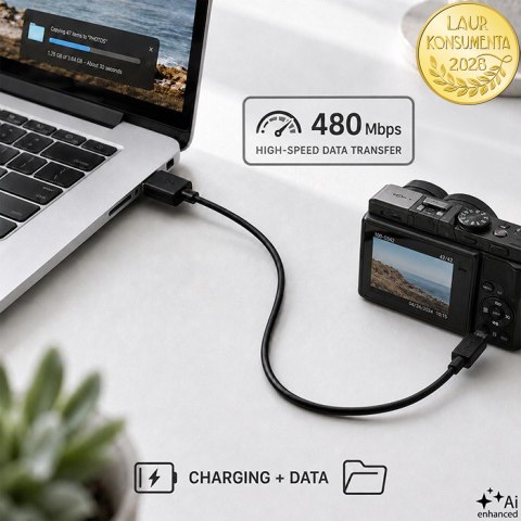 Qoltec Kabel USB A męski | micro USB B męski | 5P | 0.25m