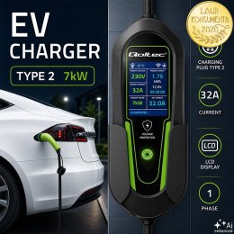 Qoltec Ładowarka do samochodu elektrycznego EV i hybryd z regulacją 2w1 Typ2 | 7kW | 230V | CEE 32A | Wi-Fi | Tuya | Smart life 