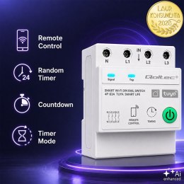 Qoltec Trójfazowy przekaźnik 63A na szynę DIN | 3P+N | Timer | Wi-Fi | Tuya | Smart Life | Amazon Alexa | 4P
