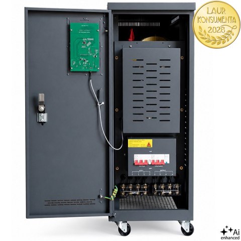 Qoltec Trójfazowy stabilizator napięcia AVR MULTIPROTECTION | 20kVA | Dokładność ± 3% | Serwomotor 3F | LCD | Expert Line