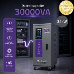 Qoltec Trójfazowy stabilizator napięcia AVR MULTIPROTECTION | 30kVA | Dokładność ± 3% | Serwomotor 3F | LCD | Expert Line