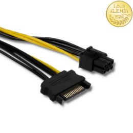 Qoltec Kabel zasilający SATA 15pin męski / PCI-E 6pin męski| 15cm