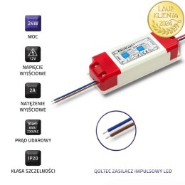 Qoltec Zasilacz impulsowy LED IP20 | 24W | 12V | 2A
