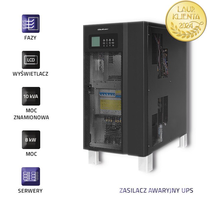 Qoltec Zasilacz awaryjny UPS 3-fazowy | 10KVA | 8kW | LCD